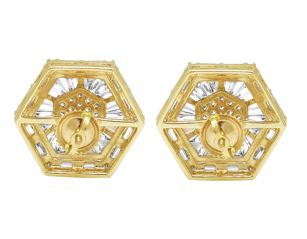 BAGUETTE DIAMOND HEXAGON STUD EARRINGS - 4