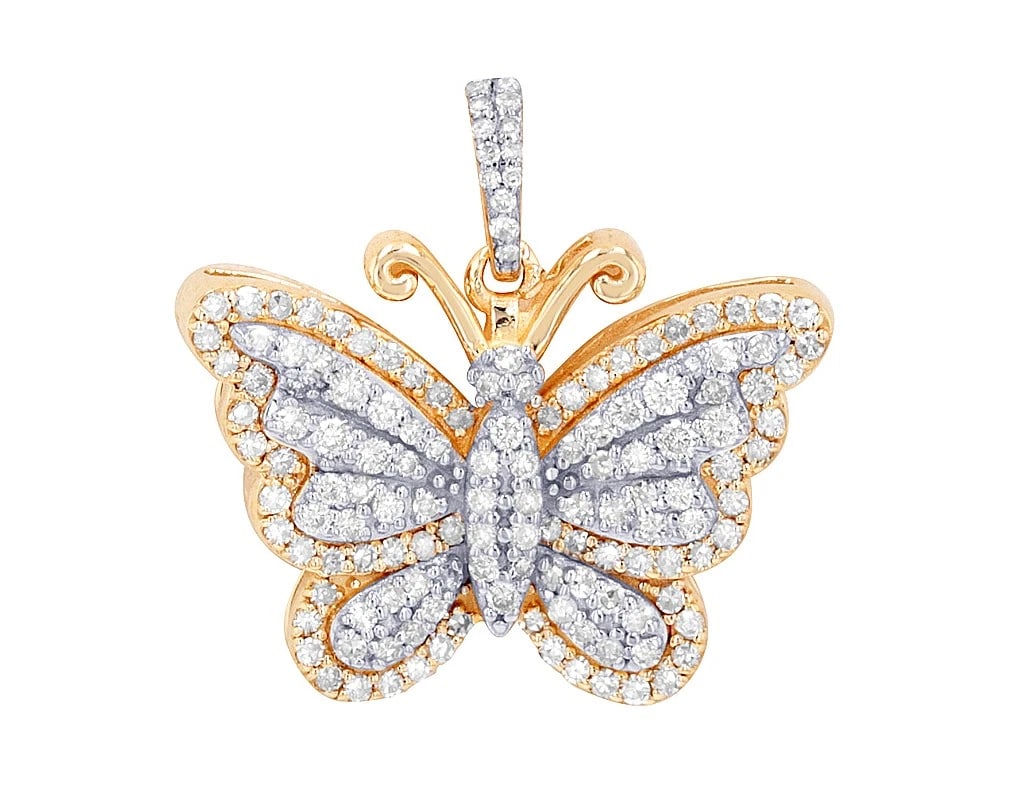 BUTTERFLY DIAMOND PENDANT: Butterfly Diamond Pendant Brand: None Type/Style: Pendant Material: 10k Yellow-White Gold Color: Multi-Tone Size: Dimension L 1" W 23mm Accessories: None Accessories Notice: When purchasing pre-owned