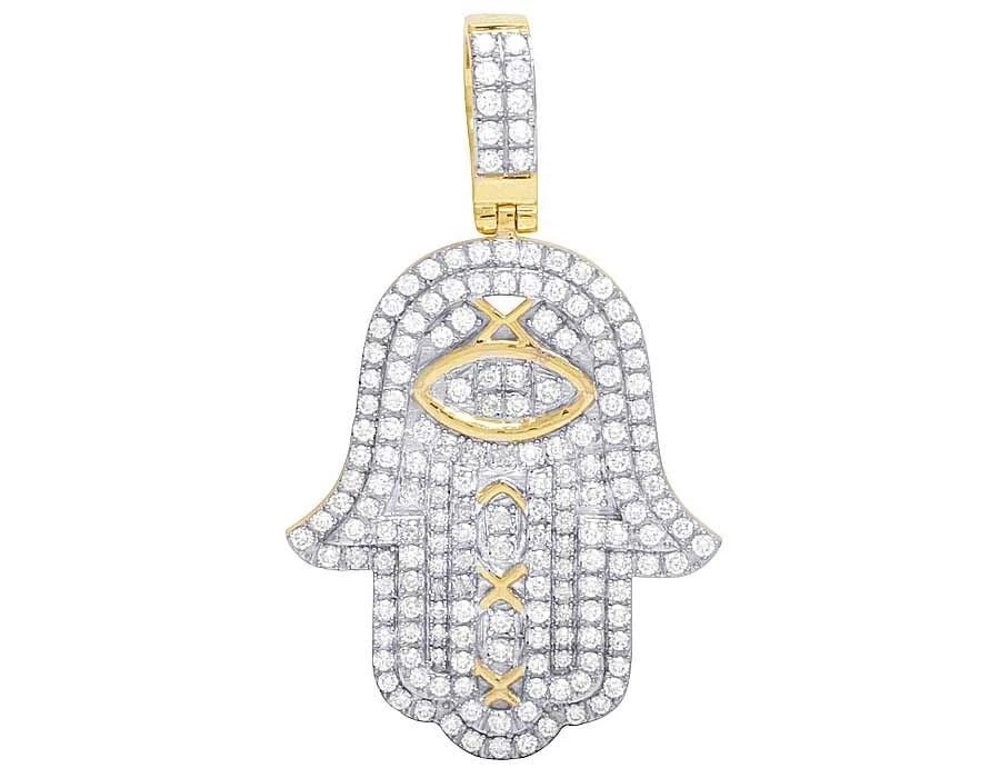 GENUINE DIAMOND HAMSA HAND EVIL EYE PENDANT CHARM: Genuine Diamond Hamsa Hand Evil Eye Pendant Charm Brand: None Type/Style: Necklace Material: 10k Yellow Gold Color: Yellow Gold Size: Dimension 1.5" Accessories: None Accessories Notice: When