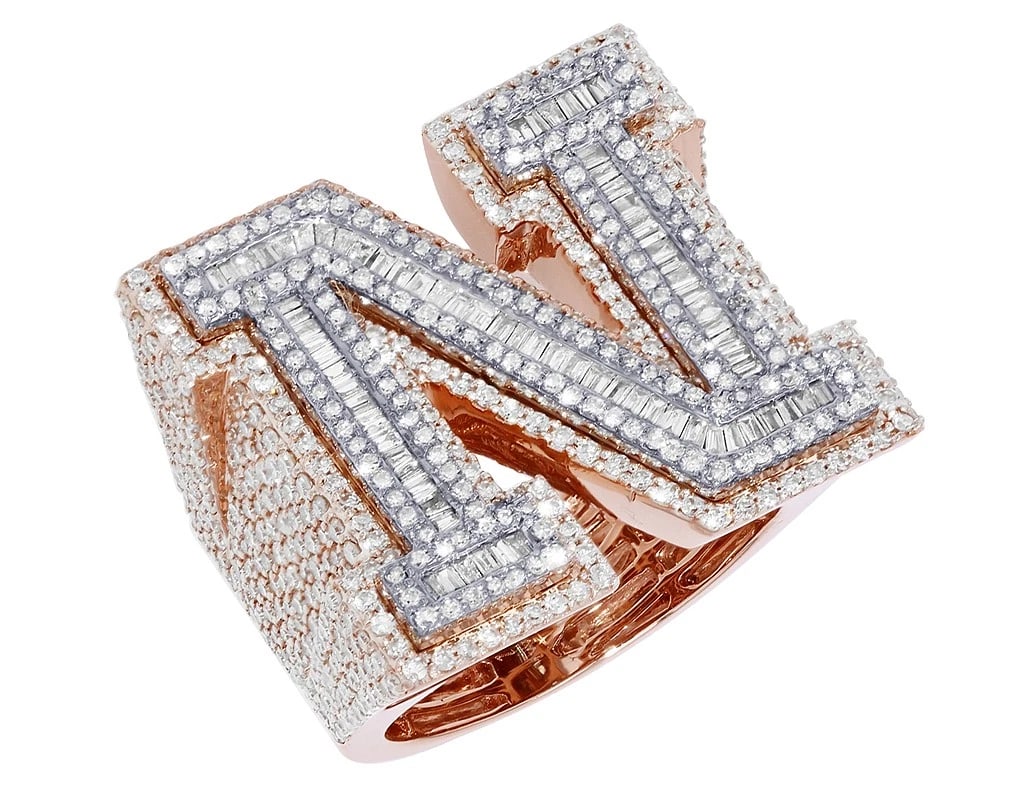 INITIAL "N" DIAMOND RING: Initial "N" Diamond Ring Brand: None Type/Style: Ring Material: 10k Multi-Tone Gold Color: Multi-Tone Size: 10US Accessories: None Accessories Notice: When purchasing pre-owned goods, please refer to