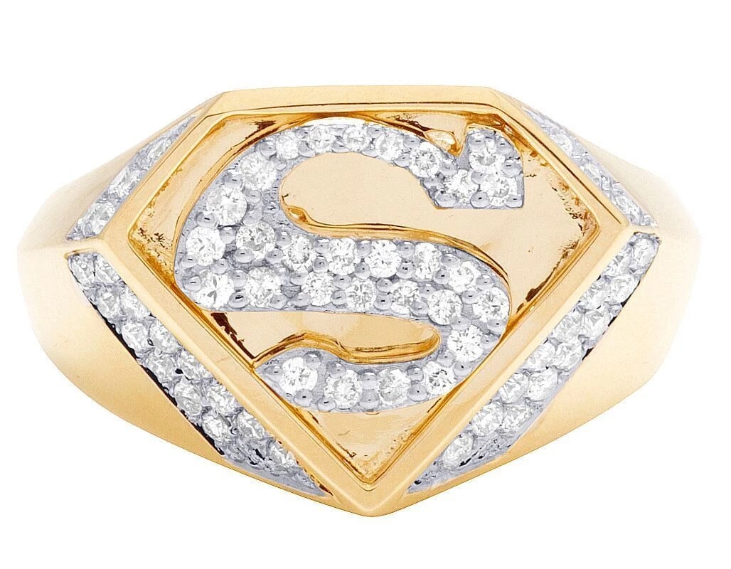DIAMOND SUPERMAN LOGO SHIELD PINKY RING - 4