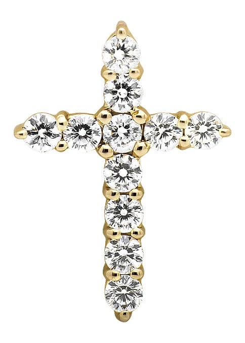 ONE ROW CROSS DIAMOND PENDANT CHARM: One Row Cross Diamond Pendant Charm Brand: None Type/Style: Pendant Material: 14k Yellow Gold Color: Yellow Gold Size: Dimension 25MMx18MM Accessories: None Accessories Notice: When purcha