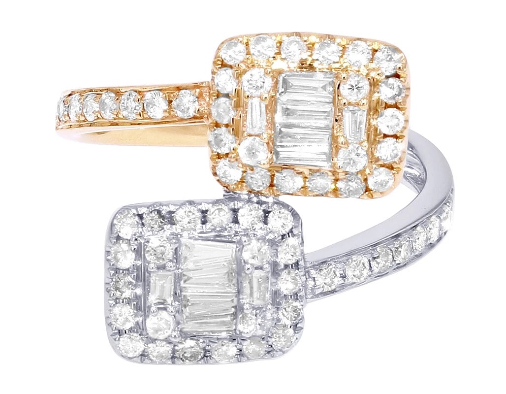 SQUARE BAGUETTE DIAMOND TWO-TONE RING - 2