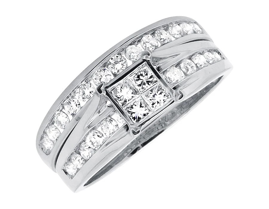 INVISIBLE-SET PRINCESS/ROUND DIAMOND ENGAGEMENT BRIDAL RING: Invisible-Set Princess/Round Diamond Engagement Bridal Ring Brand: None Type/Style: Ring Material: 14k White Gold Color: White Gold Size: 7US Accessories: None Accessories Notice: When purchasing