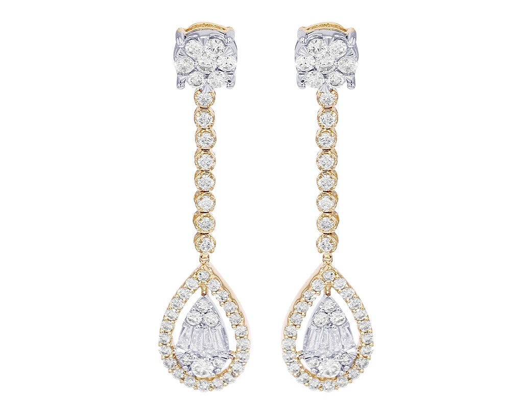 PEAR SHAPED DIAMOND TEAR DROP EARRINGS: Pear shaped Diamond Tear Drop Earrings Brand: None Type/Style: Earring Material: 10k Yellow Gold Color: Yellow Gold Size: Dimension 1.6" Accessories: None Accessories Notice: When purchasi