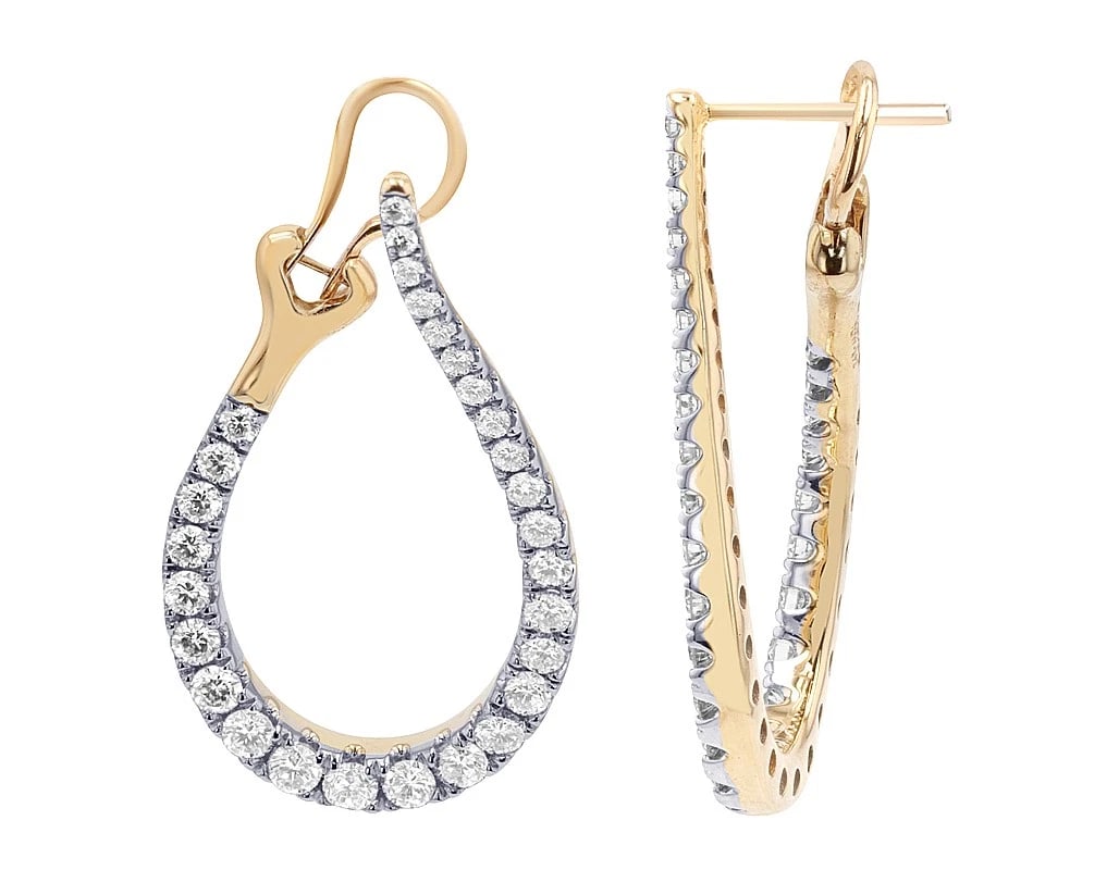 TEARDROP DANGLE DIAMOND EARRINGS: Teardrop Dangle Diamond Earrings Brand: None Type/Style: Earrings Material: 14k Yellow-White Color: Multi-Tone Size: Dimension Length 1.26', Width 18.9 MM Accessories: None Accessories Notice: When
