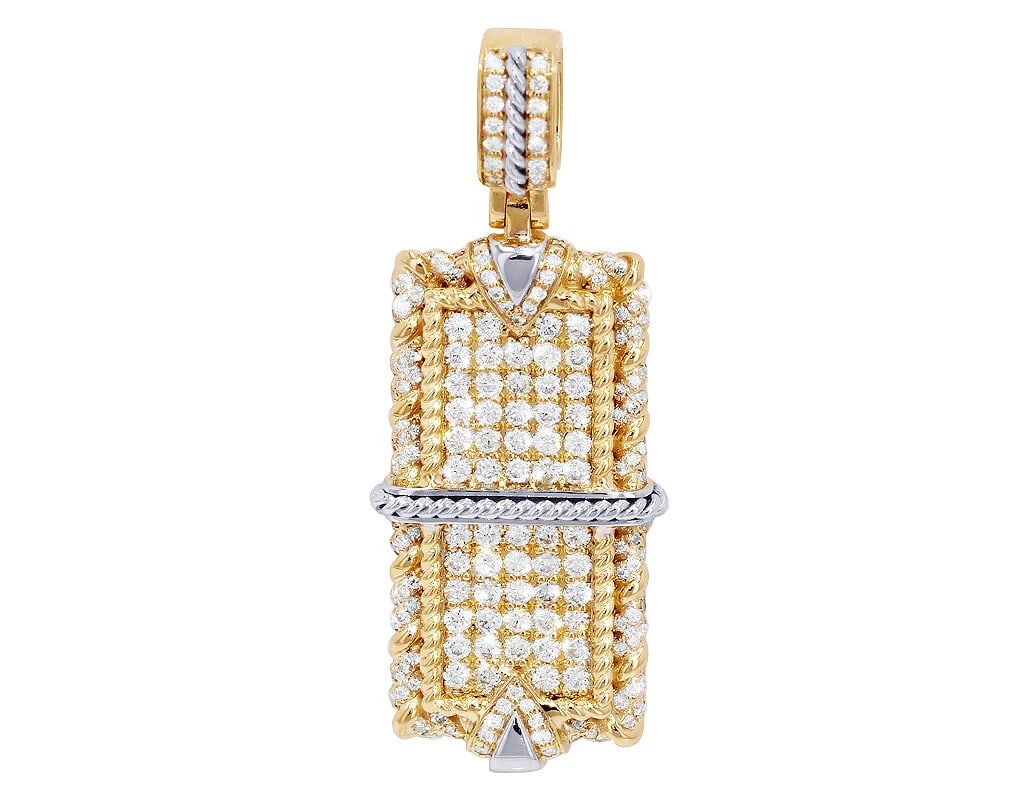 DOG TAG DIAMOND PENDANT 10K YELLOW-WHITE GOLD: Dog tag Diamond Pendant 10K Yellow-White Gold Brand: None Type/Style: Bracelet Material: 10k Multi-Tone Gold Color: Multi-Tone Size: Dimension 1.2" Accessories: None Accessories Notice: Wh
