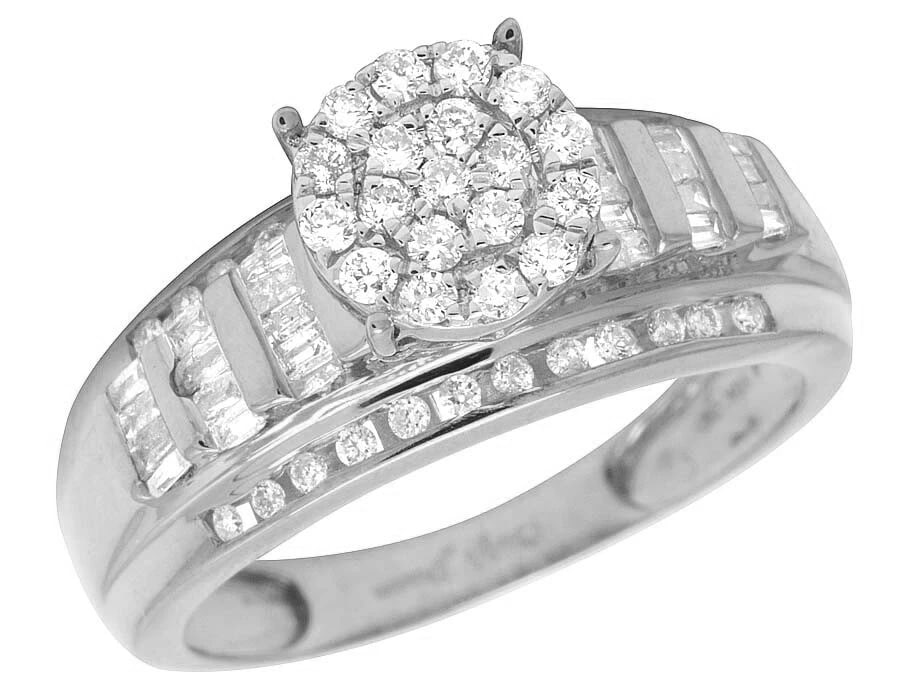 BAGUETTE DIAMOND CINDERELLA ENGAGEMENT RING: Baguette Diamond Cinderella Engagement Ring Brand: None Type/Style: Ring Material: 10k White Gold Color: White Gold Size: 7US Accessories: None Accessories Notice: When purchasing pre-owned goods,