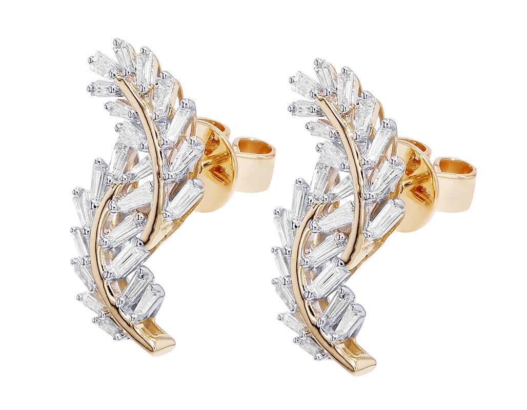 LEAF CLIMBER DIAMOND STUD EARRINGS - 2