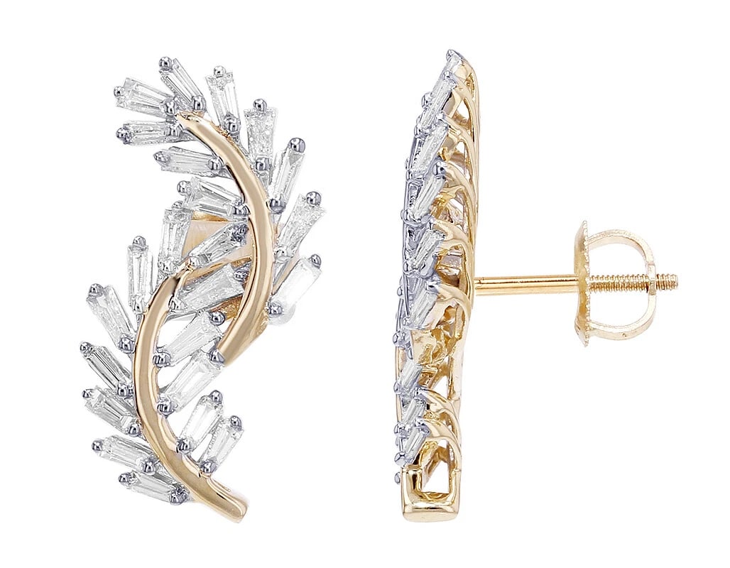 LEAF CLIMBER DIAMOND STUD EARRINGS - 3