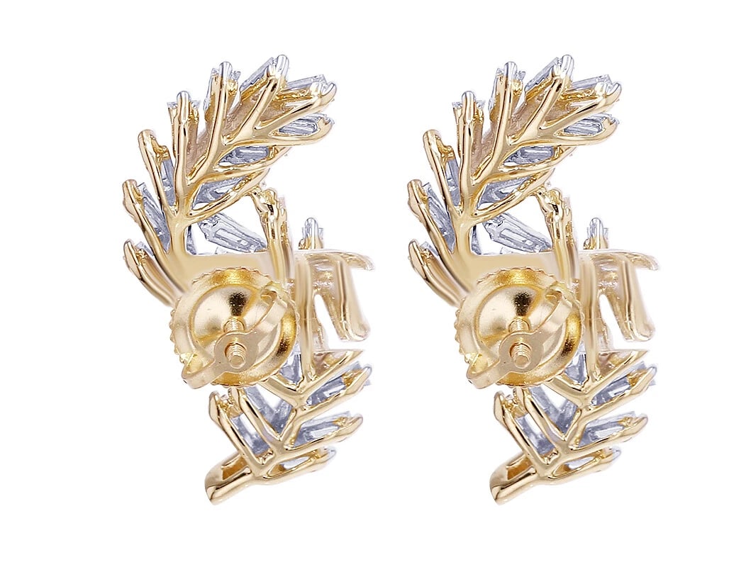 LEAF CLIMBER DIAMOND STUD EARRINGS - 4