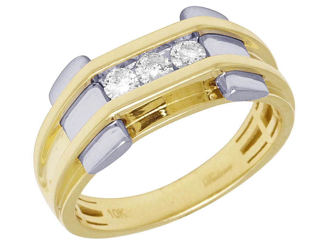CHANNEL SET DIAMOND PINKY RING: Channel Set Diamond Pinky Ring Brand: None Type/Style: Ring Material: 10k Multi-Tone Gold Color: Multi-Tone Size: 10US Accessories: None Accessories Notice: When purchasing pre-owned goods