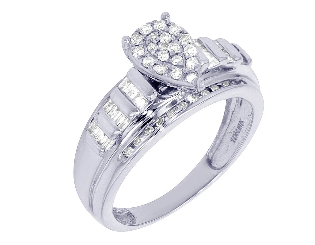 TEARDROP CLUSTER DIAMOND ENGAGEMENT CINDY RING: Teardrop Cluster Diamond Engagement Cindy Ring Brand: None Type/Style: Ring Material: 10k White Gold Color: White Gold Size: 7US Accessories: None Accessories Notice: When purchasing pre-owned goods,