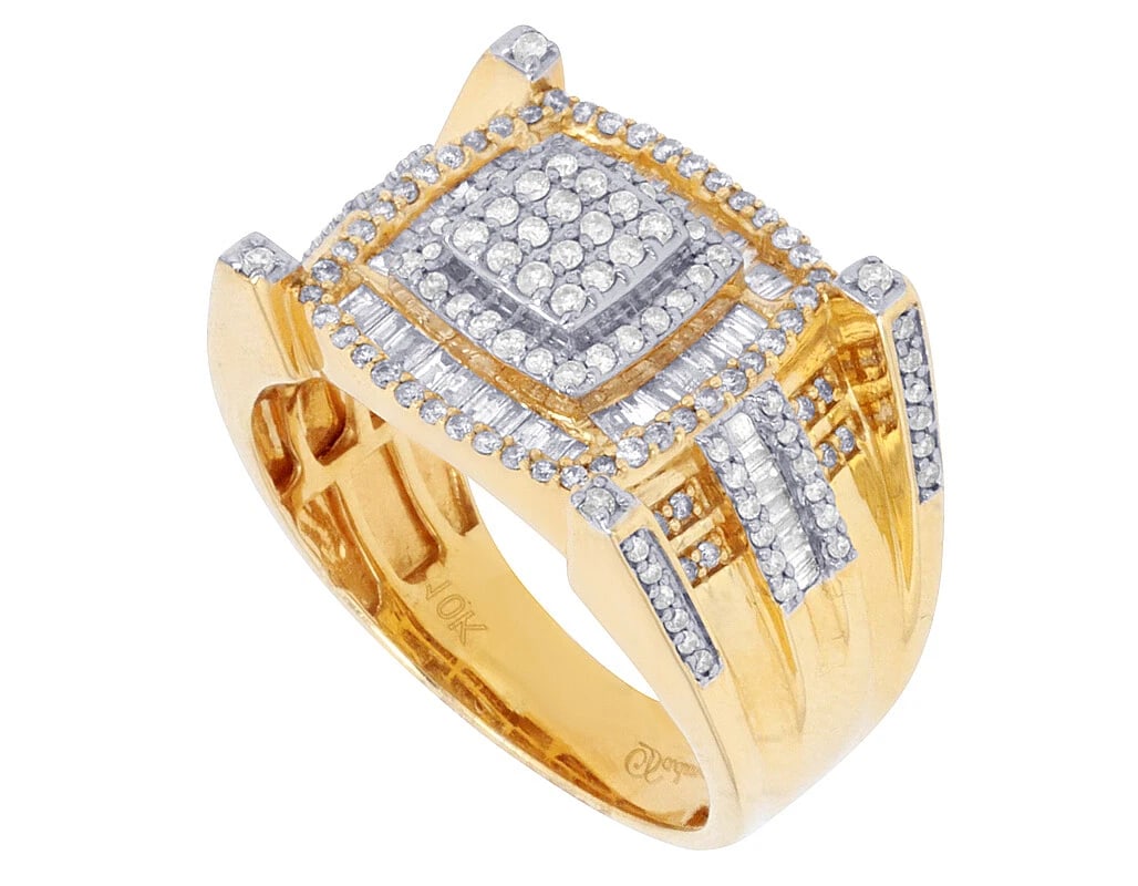 BAGUETTE HALO SQUARE CLUSTER DIAMOND PINKY RING: Baguette Halo Square Cluster Diamond Pinky Ring Brand: None Type/Style: Ring Material: 10k Yellow-White Gold Color: Multi-Tone Size: 10US Accessories: None Accessories Notice: When purchasing