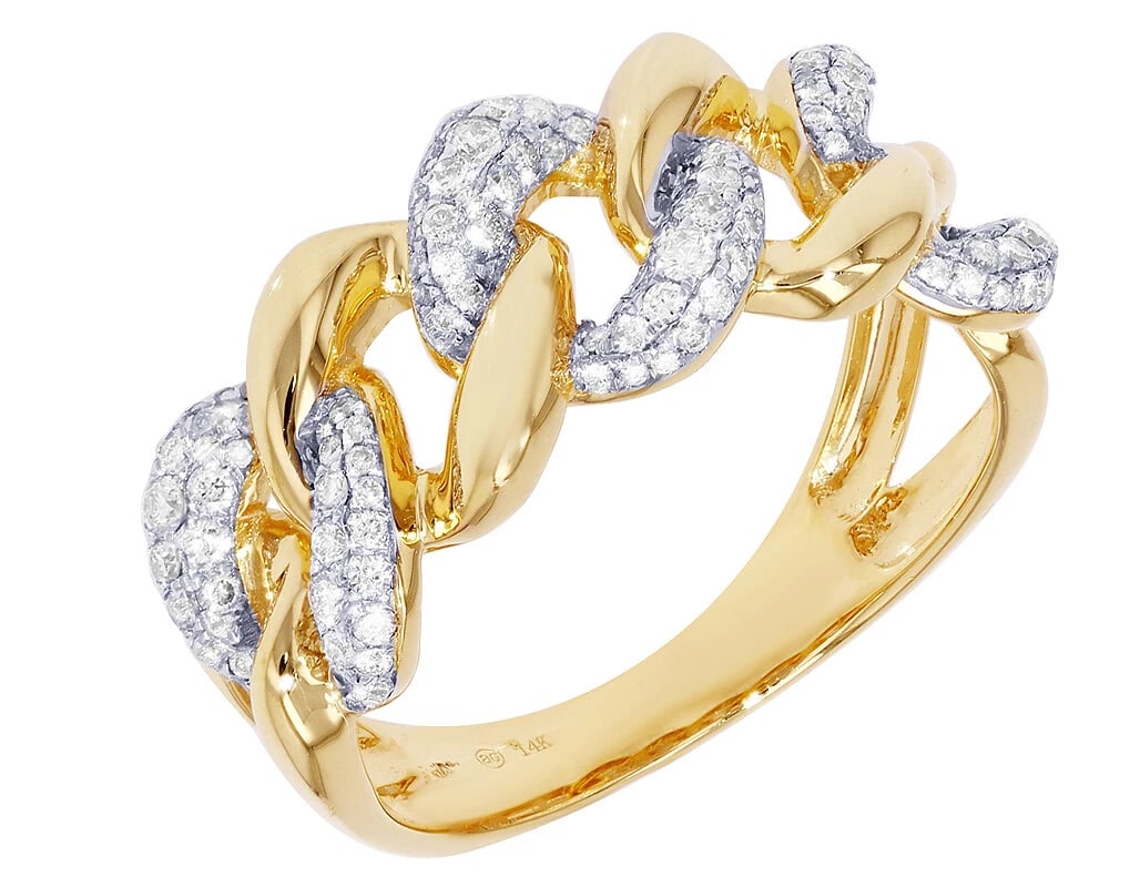 MIAMI CUBAN LINK STYLE DIAMOND PINKY RING: Miami Cuban Link Style Diamond Pinky Ring Brand: None Type/Style: Ring Material: 10k Yellow Gold Color: Yellow Gold Size: 10US Accessories: None Accessories Notice: When purchasing pre-owned goods,