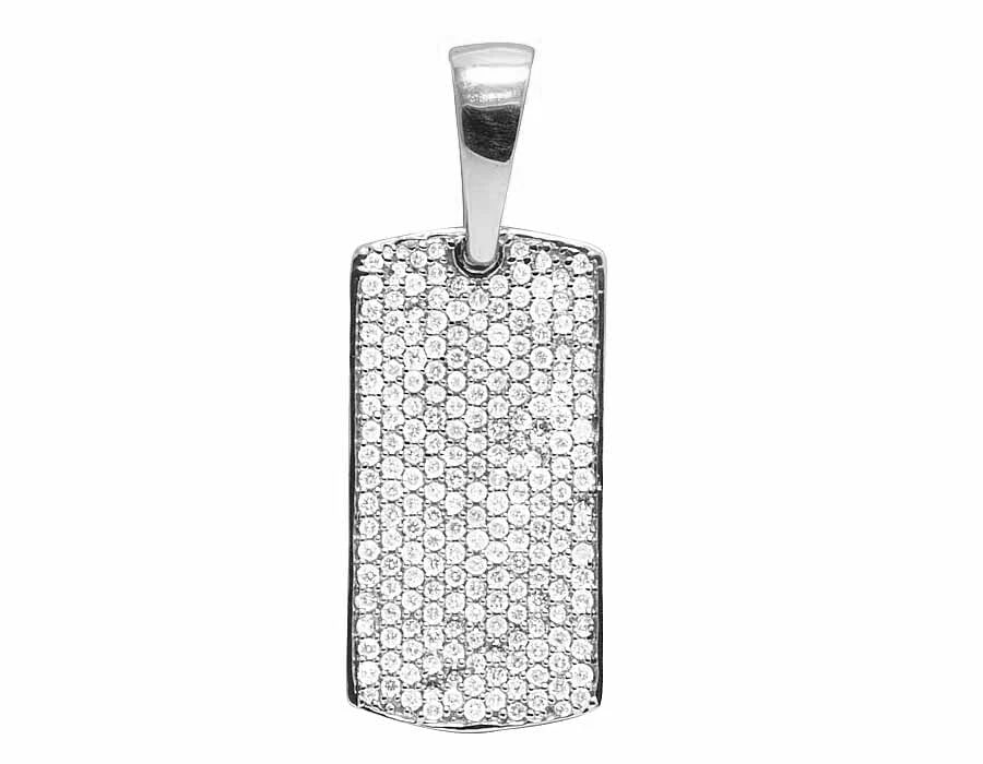 GENUINE DIAMOND ICED DOGTAG CHARM PENDANT: Genuine Diamond Iced Dogtag Charm Pendant Brand: None Type/Style: Necklace Material: 14k White Gold Color: White Gold Size: Dimension 1.2" Accessories: None Accessories Notice: When purcha