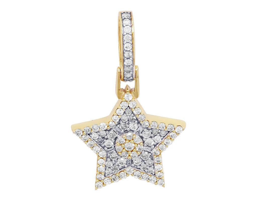 STAR DIAMOND PENDANT 10K YELLOW GOLD: Star Diamond Pendant 10K Yellow Gold Brand: None Type/Style: Necklace Material: 10k Yellow Gold Color: Yellow Gold Size: Dimension 1.2" Accessories: None Accessories Notice: When purchasing pre-owned