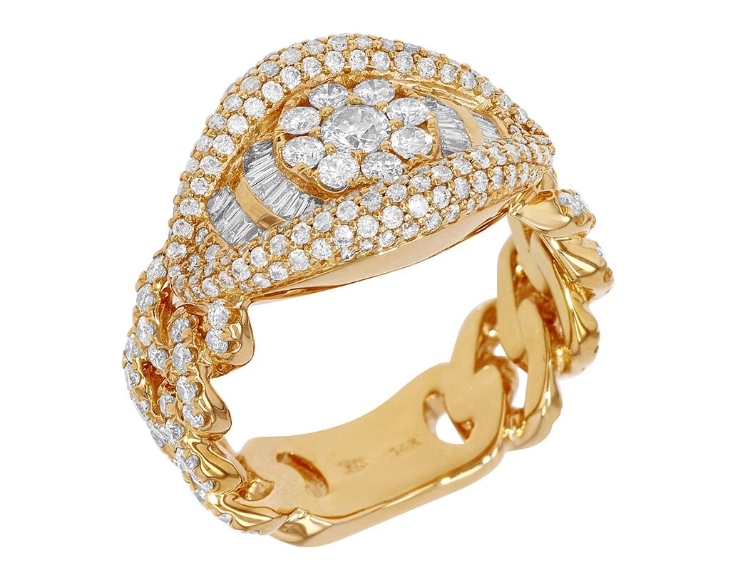 EYE SHAPED CLUSTER DIAMOND PINKY RING: Eye Shaped Cluster Diamond Pinky Ring Brand: None Type/Style: Ring Material: 14k Yellow Gold Color: Yellow Gold Size: 10US Accessories: None Accessories Notice: When purchasing pre-owned g