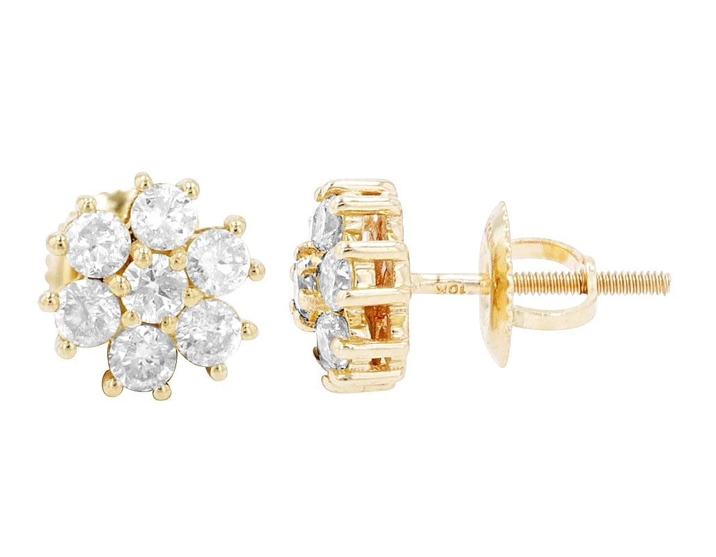FLOWER CLUSTER DIAMOND STUD EARRINGS: Flower Cluster Diamond Stud Earrings Brand: None Type/Style: Earrings Material: 10k Yellow Gold Color: Yellow Gold Size: Dimension L 14mm , W 8mm Accessories: None Accessories Notice: When