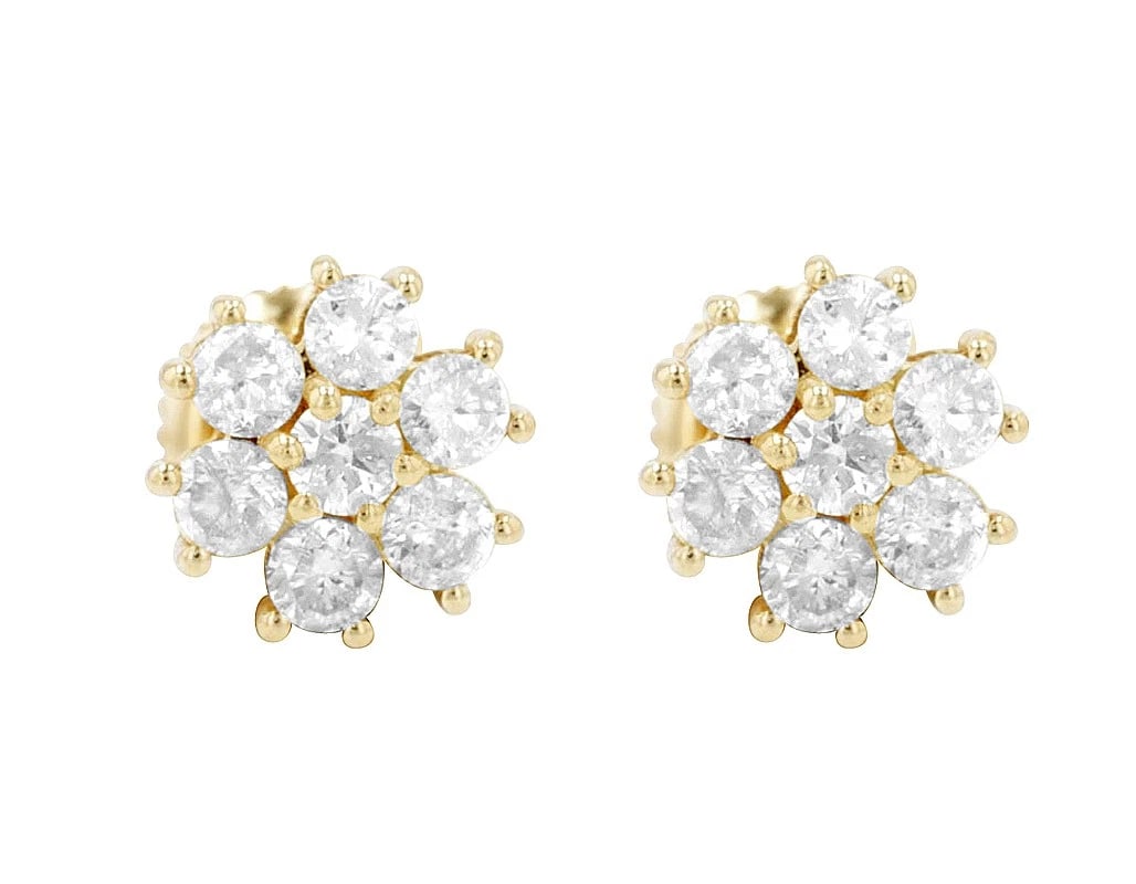 FLOWER CLUSTER DIAMOND STUD EARRINGS - 2