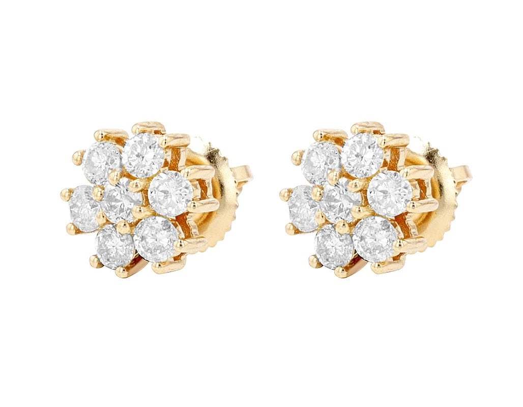 FLOWER CLUSTER DIAMOND STUD EARRINGS - 3