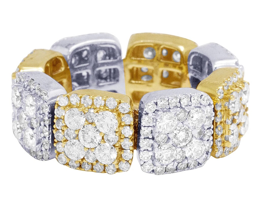 SQUARE CLUSTERS DIAMOND ETERNITY BAND RING GOLD: Square Clusters Diamond Eternity Band Ring Gold Brand: None Type/Style: Ring Material: 14kMulti-Tone Gold, Main Stone/Creation Natural Color: Multi-Tone Gold Size: 7US Accessories: None Ac