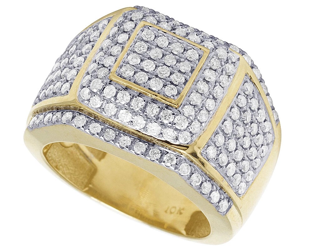 MENS SQUARE FRAME PUFF DIAMOND STATEMENT PINKY RING - 2