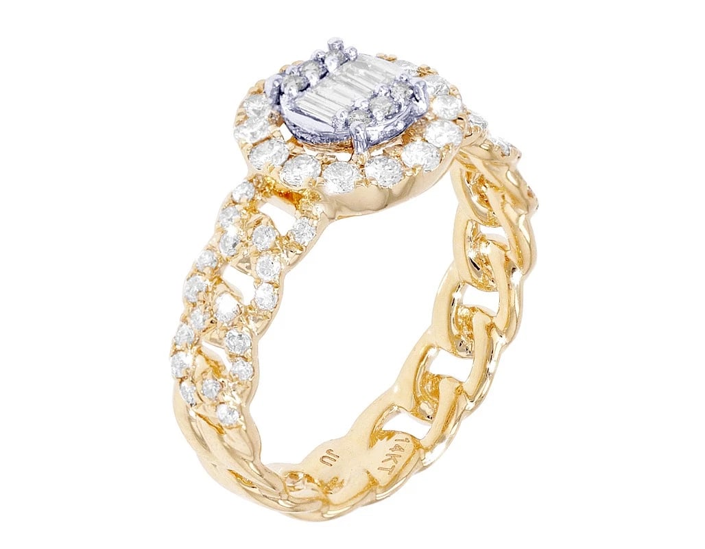 BAGUETTE DIAMOND ENGAGEMENT RING GOLD: Baguette Diamond Engagement Ring Gold Brand: None Type/Style: Ring Material: 14k Yellow-White Gold, Main Stone/Creation Natural Color: Yellow-White Gold Size: 7US Accessories: None Accesso