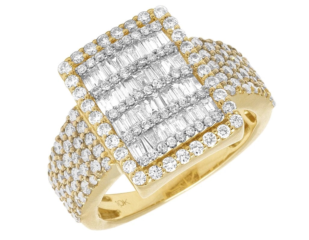 BAGUETTE DIAMOND RECTANGLE BAR RING: Baguette Diamond Rectangle Bar Ring Brand: None Type/Style: Ring Material: 10K Yellow Gold, Main Stone/Creation Natural Color: Yellow Gold Size: 9US Accessories: None Accessories Notice: W