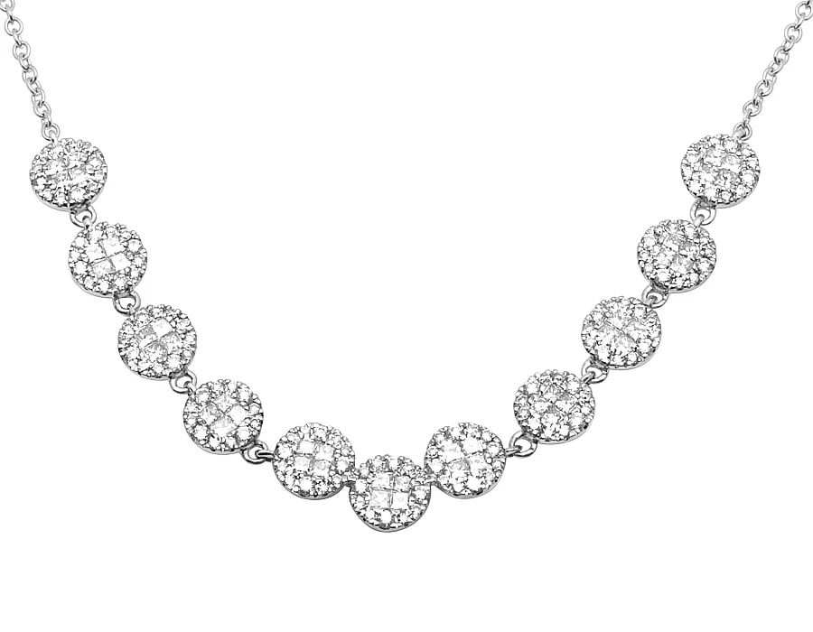 14K WHITE GOLD PRINCESS DIAMOND DESIGNER CLUSTER NECKLACE CHAIN (1 of 4)