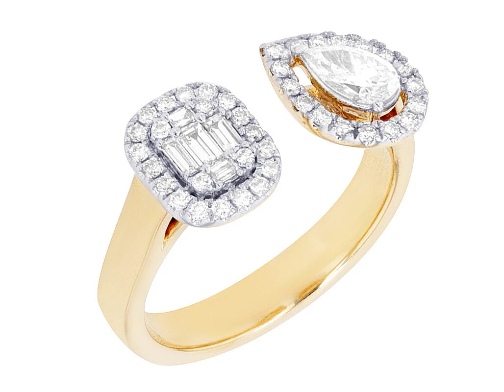PEAR N BAGUETTE DIAMOND ENGAGEMENT/WEDDING RING: Pear n Baguette Diamond Engagement/Wedding Ring Brand: None Type/Style: Ring Material: 14K Yellow Gold, Main Stone/Creation Natural Color: Yellow Gold Size: 7US Accessories: None Accessori
