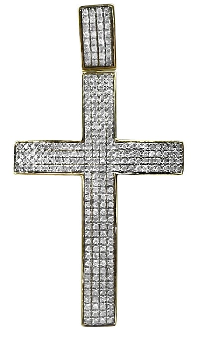 MENS 10K YELLOW GOLD PUFF PAVE GENUINE DIAMOND CROSS CHARM PENDANT: Mens 10K Yellow Gold Puff Pave Genuine Diamond Cross Charm Pendant Brand: None Type/Style: Necklace Material: 10k Yellow Gold, Main Stone/Creation Natural Color: Yellow Gold Size: Dimension 2.5" x 1.4