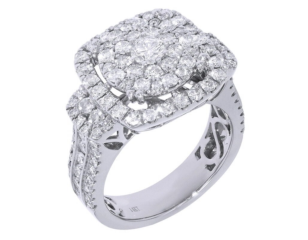 CLUSTER DIAMOND ENGAGEMENT RING 14K WHITE GOLD (1 of 5)
