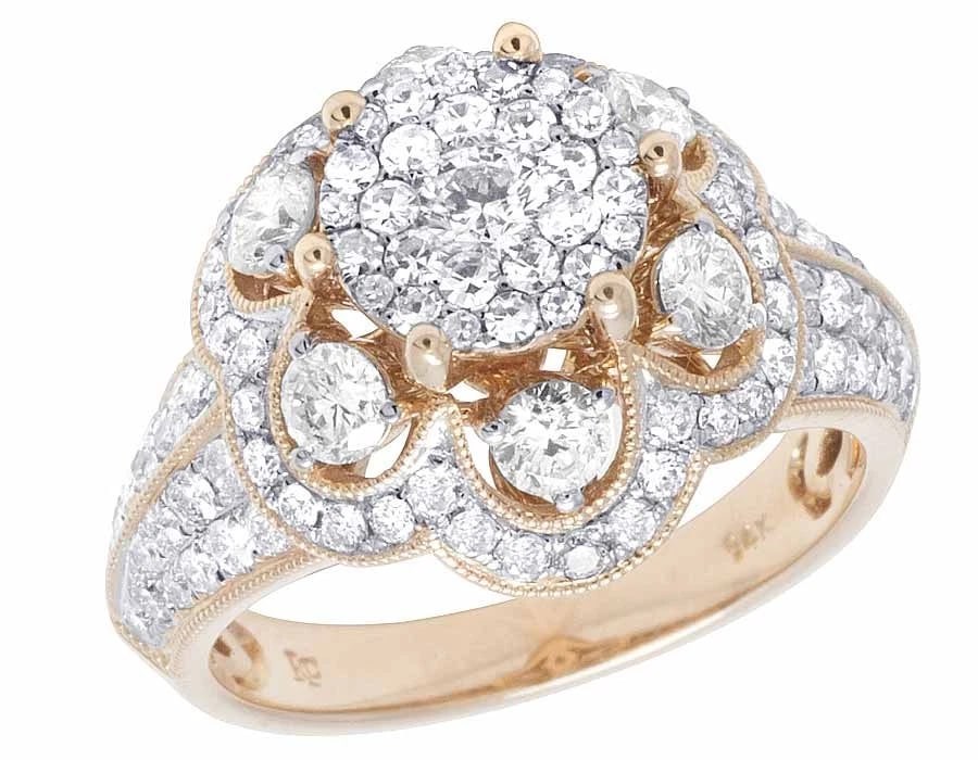 14K ROSE GOLD GENUINE CLUSTER DIAMOND FLOWER ENGAGEMENT RING (1 of 5)