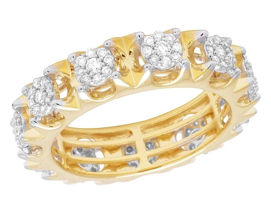 10K YELLOW GOLD GENUINE DIAMOND CLUSTER ETERNITY WEDDING BAND RING: 10K Yellow Gold Genuine Diamond Cluster Eternity Wedding Band Ring Brand: None Type/Style: Ring Material: 10k Yellow Gold, Main Stone/Creation Natural Color: Yellow Gold Size: 10US Accessories: No