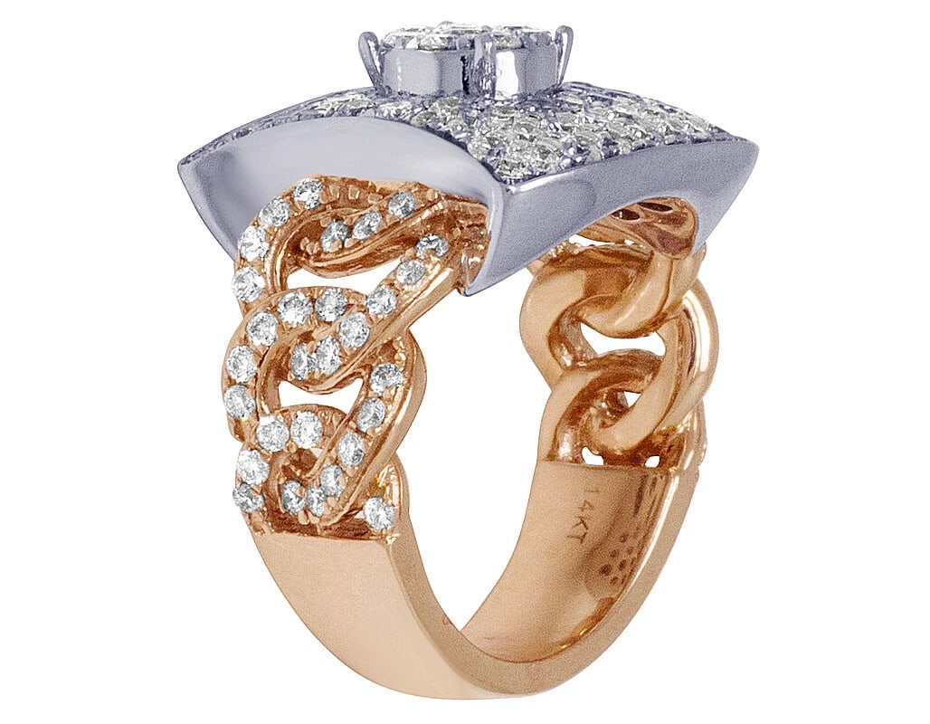 RECTANGLE DIAMOND PINKY RING 10K ROSE-WHITE GOLD - 2
