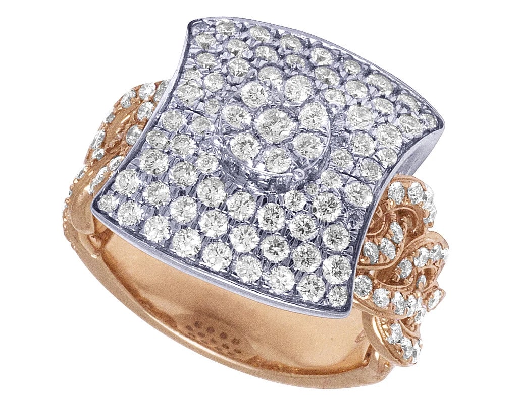 RECTANGLE DIAMOND PINKY RING 10K ROSE-WHITE GOLD - 3