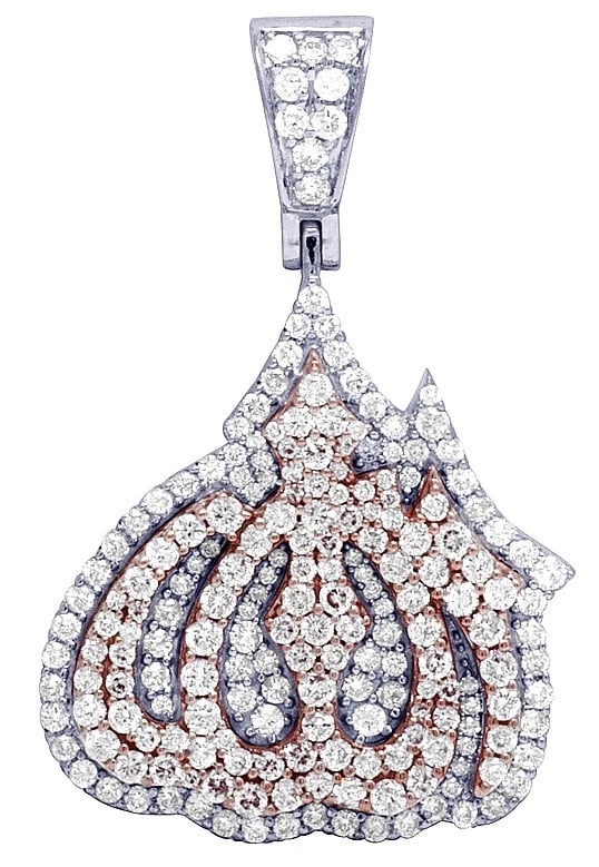 UNISEX DIAMOND ALLAH PENDANT 10K TWO TONE ROSE WHITE GOLD CHARM (1 of 4)