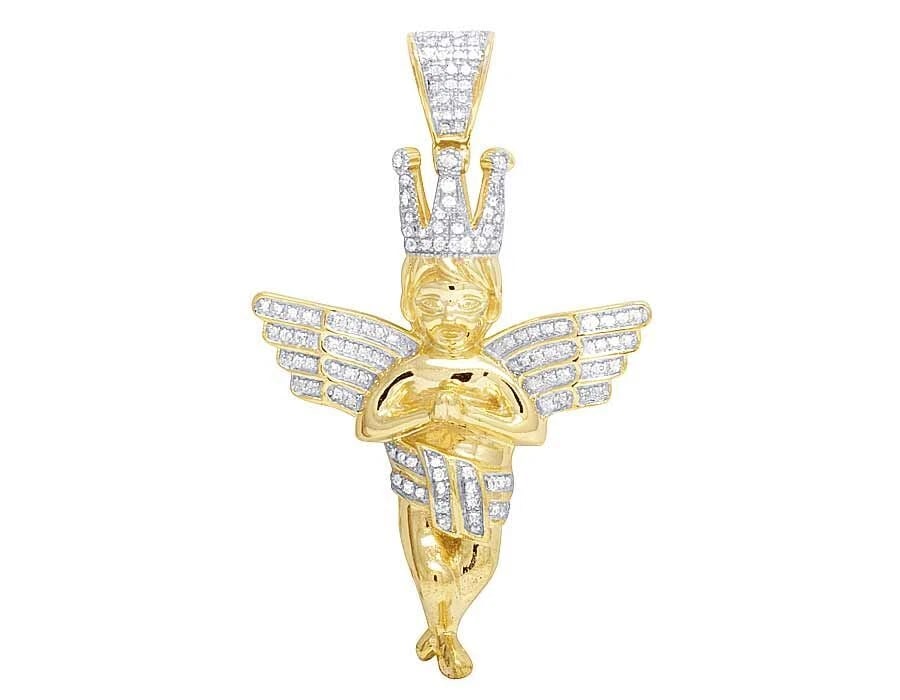 10K YELLOW GOLD PRAYING HAND ANGEL GENUINE DIAMOND PENDANT CHARM: 10K Yellow Gold Praying Hand Angel Genuine Diamond Pendant Charm Brand: None Type/Style: Pendant Material: 10k Yellow Gold, Main Stone/Creation Natural Color: Yellow Gold Size: Dimension 1.9"
