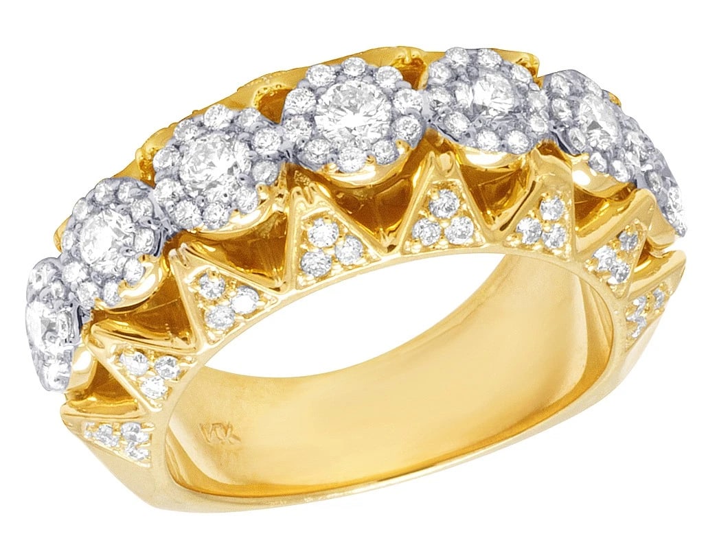 14K YELLOW GOLD GENUINE DIAMOND 3D BAND RING: 14K Yellow Gold Genuine Diamond 3D Band Ring Brand: None Type/Style: Ring Material: 14K Yellow Gold, Main Stone/Creation Natural Color: Yellow Gold Size: Dimension 10MM, 5MM HEIGHT Accessories: No