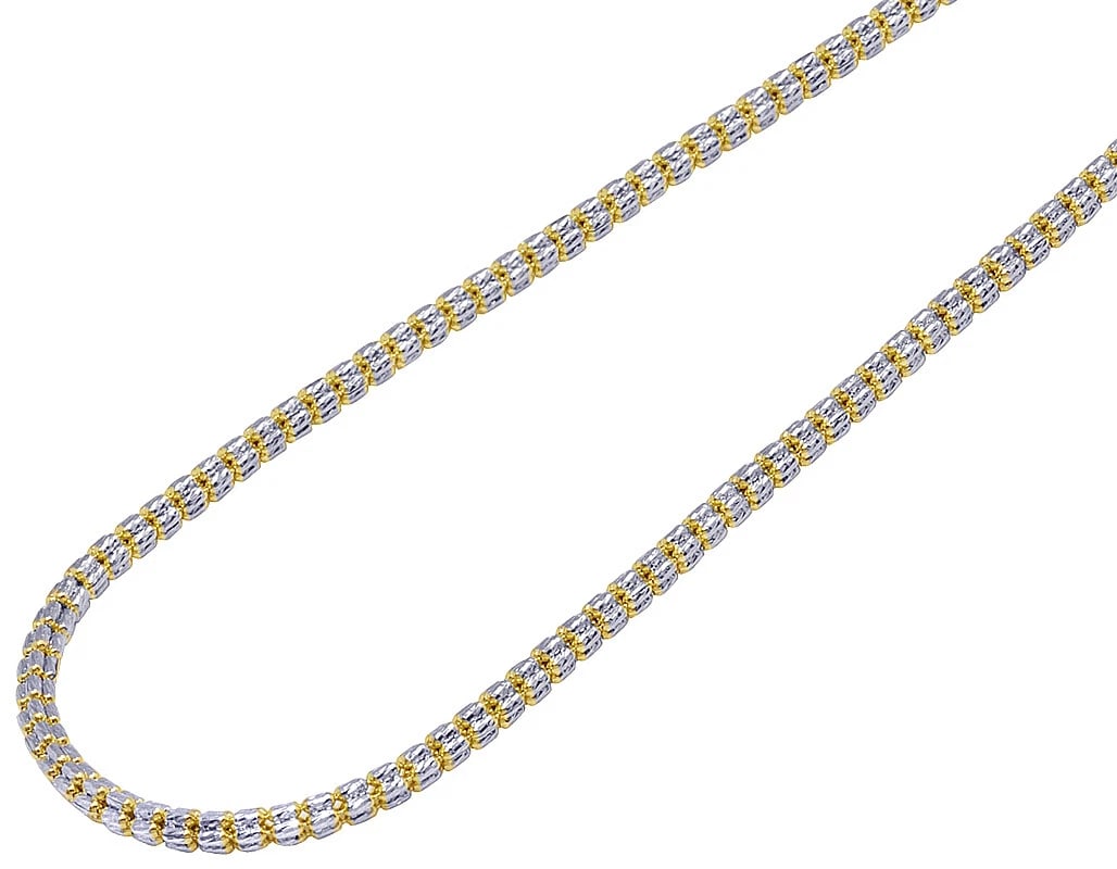 10K YELLOW WHITE GOLD TWO TONE DIAMOND CUT ICE CHAIN NECKLA: 10K Yellow White Gold Two Tone Diamond Cut Ice Chain Neckla Brand: None Type/Style: Necklace Material: 10K Yellow White Gold Two Tone Color: Yellow White Gold Two Tone Size: Width 3.5mm Accessorie