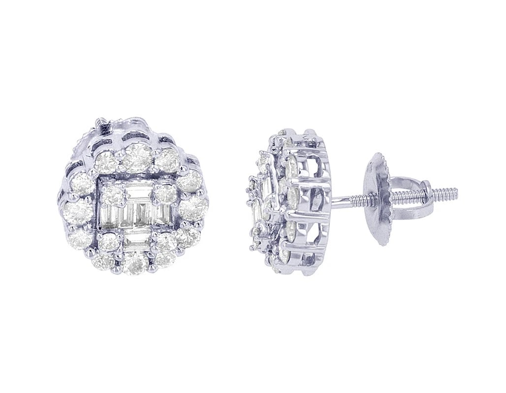BAGUETTE CLUSTER STUD EARRINGS DIAMOND 10K WHITE GOLD: Baguette Cluster Stud Earrings Diamond 10K White Gold Brand: None Type/Style: Earrings Material: 10K White Gold, Main Stone/Creation Natural Color: White Gold Size: Dimension 14mm x 9mm Accessorie