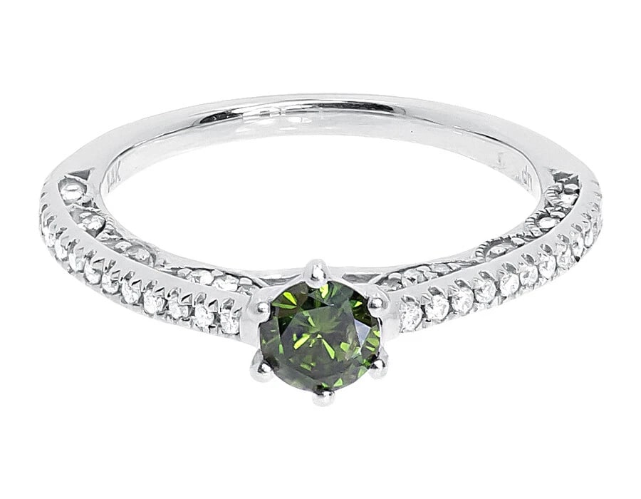 14K WHITE GOLD FANCY GREEN DIAMOND SOLITAIRE ENGAGEMENT WEDDING RING: 14k White Gold Fancy Green Diamond Solitaire Engagement Wedding Ring Brand: None Type/Style: Ring Material: 10k Yellow Gold, Main Stone/Creation Natural Color: Yellow Gold Size: 7US Accessories: None