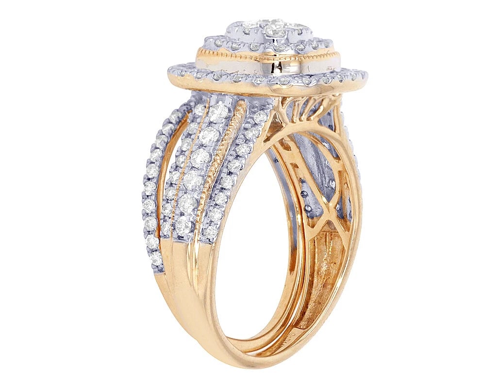 SQUARE CUSHION CLUSTER DIAMOND BRIDAL SET RINGS: Square Cushion Cluster Diamond Bridal Set Rings Brand: None Type/Style: Ring Material: 10kYellow-White Gold, Main Stone/Creation Natural Color: Yellow-White Gold Size: 7US Accessories: None