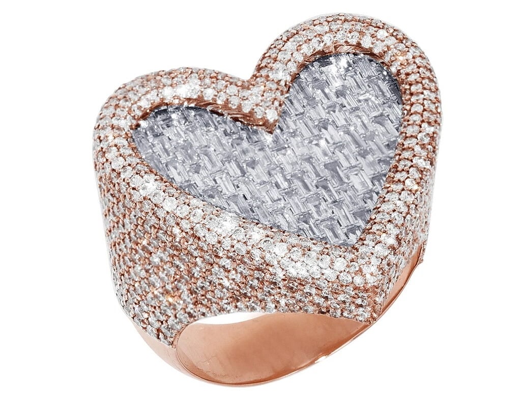 UNISEX HEART BAGUETTE DIAMOND RING 10K ROSE/WHITE GOLD: Unisex Heart Baguette Diamond Ring 10k Rose/White Gold Brand: None Type/Style: Ring Material: 10k Rose/White Gold Color: Rose/White Gold Size: 10US Accessories: None Accessories Notice: Wh