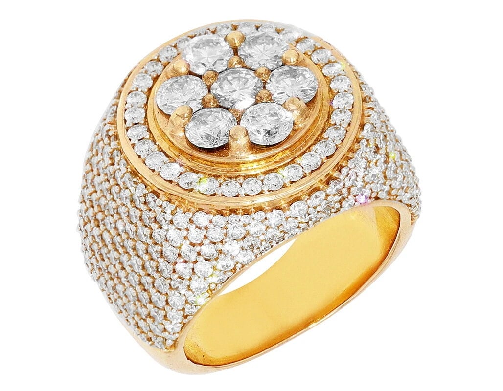 CENTER CLUSTER DIAMOND CIRCULAR PINKY RING GOLD: Center Cluster Diamond Circular Pinky Ring Gold Brand: None Type/Style: Ring Material: 10kMulti-Tone Gold, Main Stone/Creation Natural Color: Multi-Tone Gold Size: 10US Accessories: None A