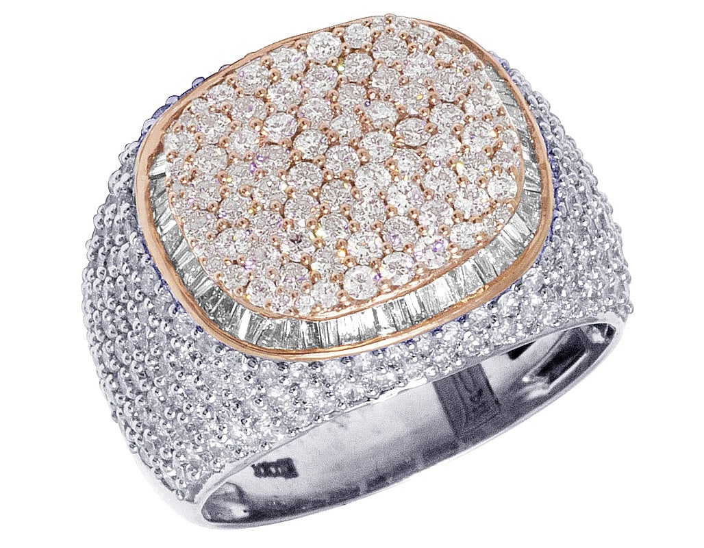 MENS ROSE/ WHITE GOLD SQUARE PILLOW BAGUETTE PINKY RING: Mens Rose/ White Gold Square Pillow Baguette Pinky Ring Brand: None Type/Style: Ring Material: 10kMulti-Tone Gold, Main Stone/Creation Natural Color: Multi-Tone Gold Size: 10US Accessories: None