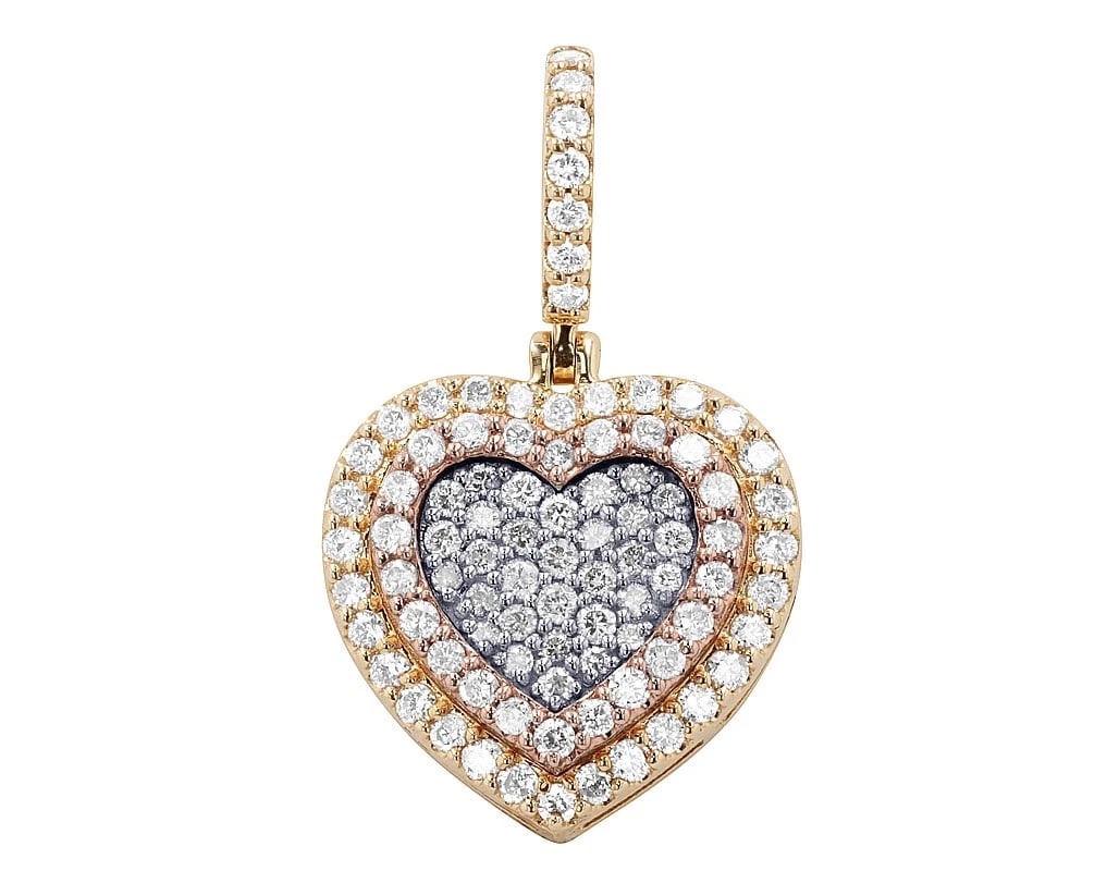 TRI-TONE DOUBLE HEART DIAMOND PENDANT 10K GOLD: Tri-Tone Double Heart Diamond Pendant 10K Gold Brand: None Type/Style: Pendant Material: 10K Gold, Main Stone/Creation Natural Earth Mined Diamonds Color: Gold Size: Dimension Length 16.4MM Width