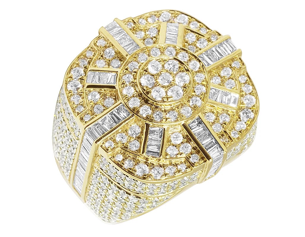 CLUSTER NUGGET BAGUETTE DIAMOND RING: Cluster Nugget Baguette Diamond Ring Brand: None Type/Style: Ring Material: 14K Yellow Gold, Main Stone/Creation Natural Color: Yellow Gold Size: 10US Accessories: None Accessories Notice: