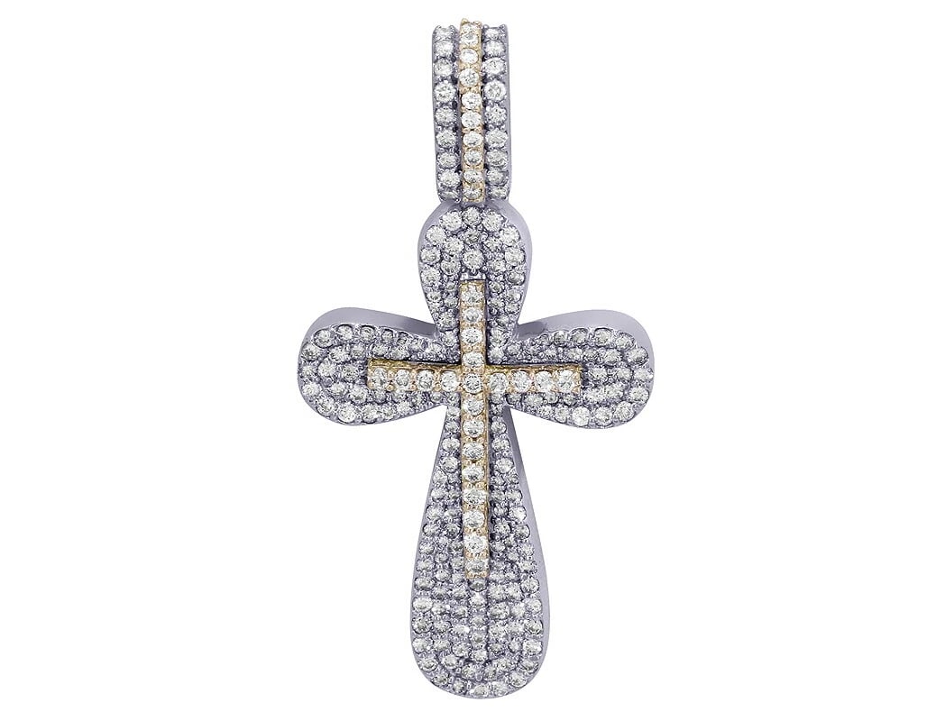 DESIGNER DIAMOND CROSS PENDANT 10K WHITE/YELLOW GOLD: Designer Diamond Cross Pendant 10k White/Yellow Gold Brand: None Type/Style: Pendant Material: 10k White/Yellow Gold, Main Stone/Creation Natural Color: White/Yellow Gold Size: Dimension 1.8" Acce